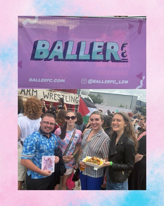 Group at an outdoor event stall