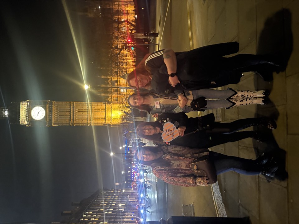 Group on a city street at night