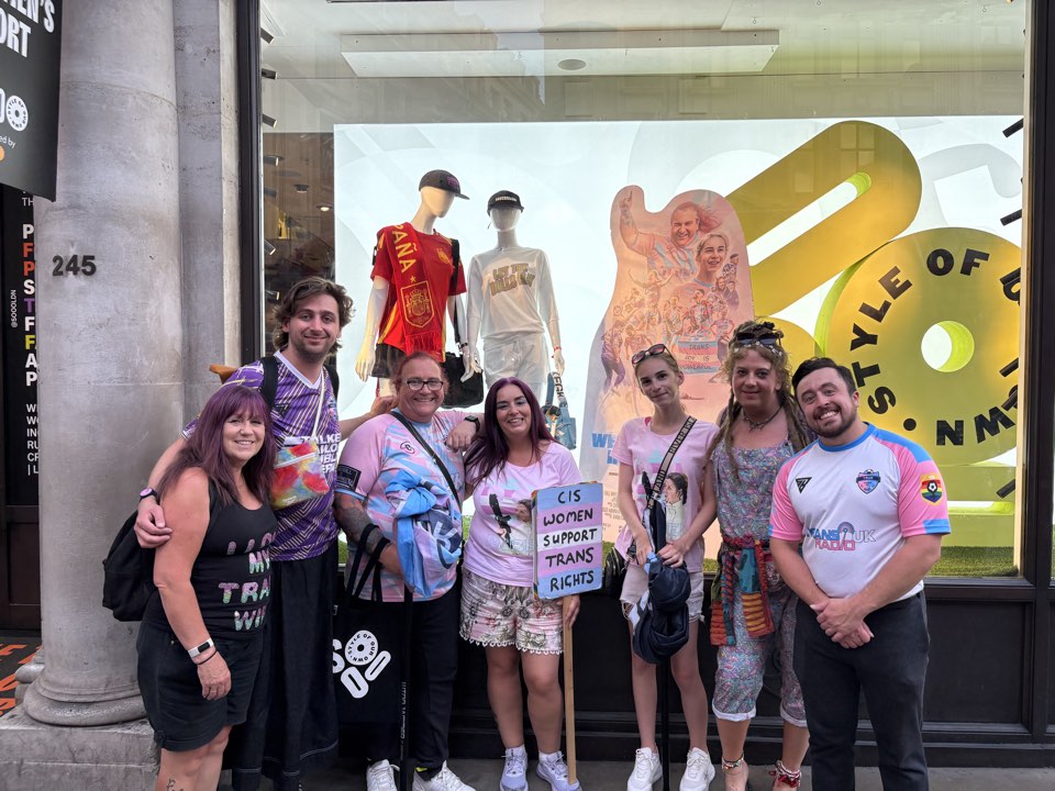Group outside a shop window display
