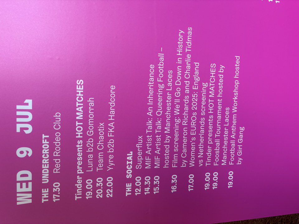 Event programme board listing the film's screening