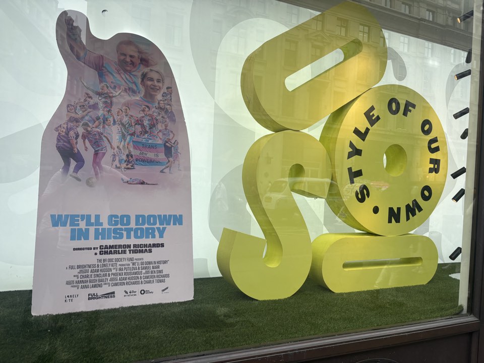 Film poster in a window display