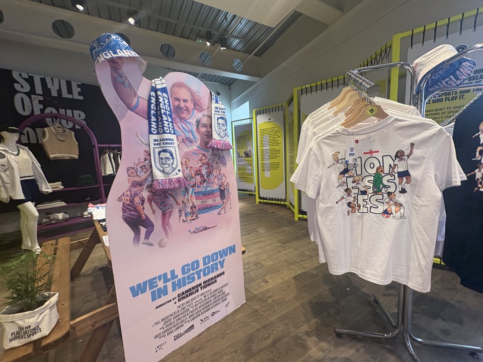 Shop display with film merchandise
